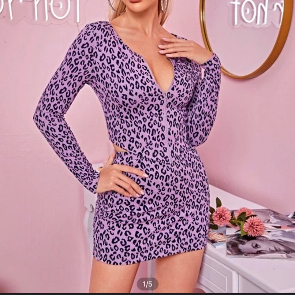 Purple Leopard Print Bodycon 2 piece